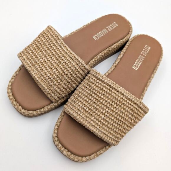 Steve Madden Boardwalk Espadrille Slide Sandals Natural Raffia Size US7.5M EU38 - Picture 9 of 9